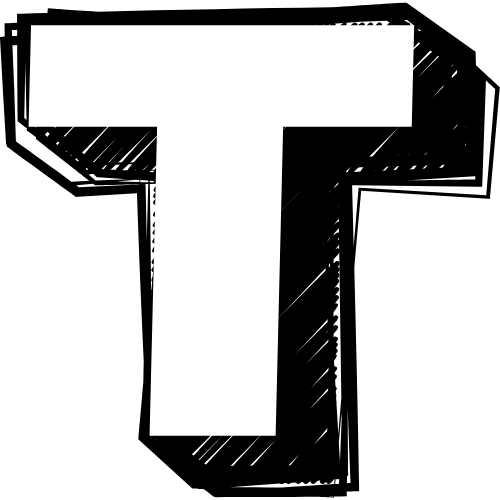 Großer, weißer Großbuchstabe T auf schwarzem Hintergrund.