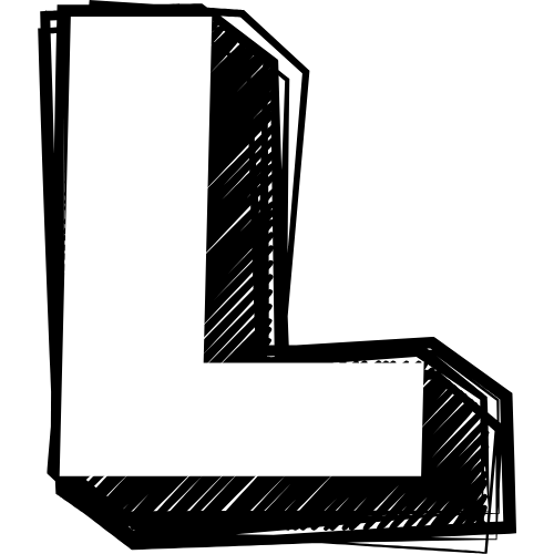 Weißes, großes L-förmiges Herz auf schwarzem Hintergrund.