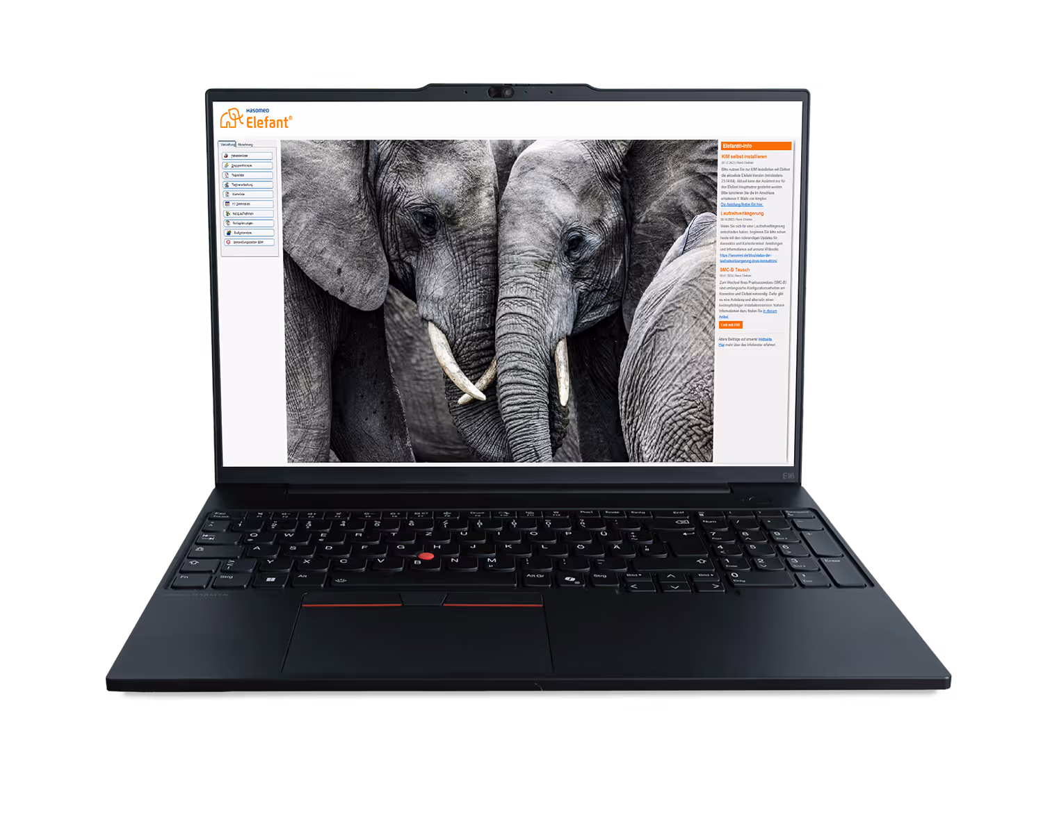 Schwarzer Laptop mit einer Webseite, die ein Bild von Elefanten zeigt.