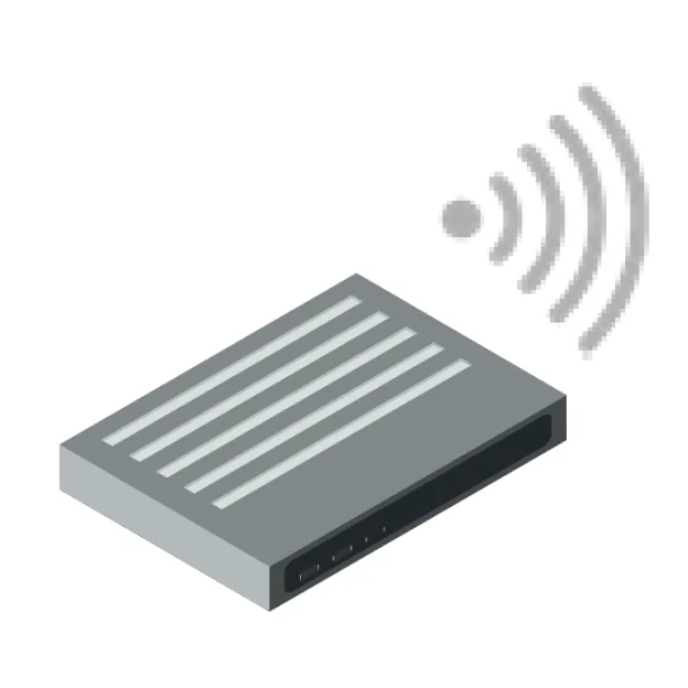 Grafische Darstellung eines WLAN-Routers mit WLAN-Signalwellen.