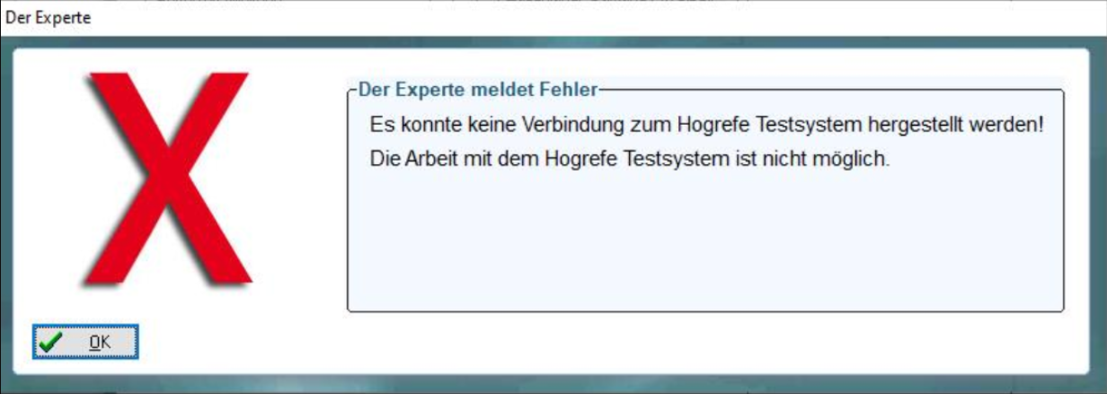 Fehlermeldung in Elefant informiert, dass ein Zugriff auf Hogrefe nicht möglich ist. da