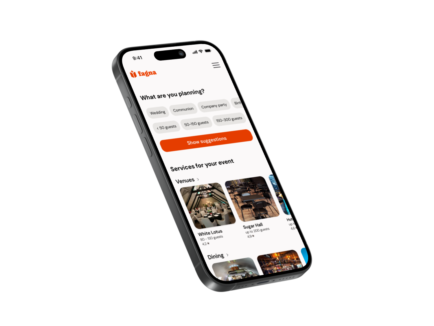 Smartphone displaying an event planning app