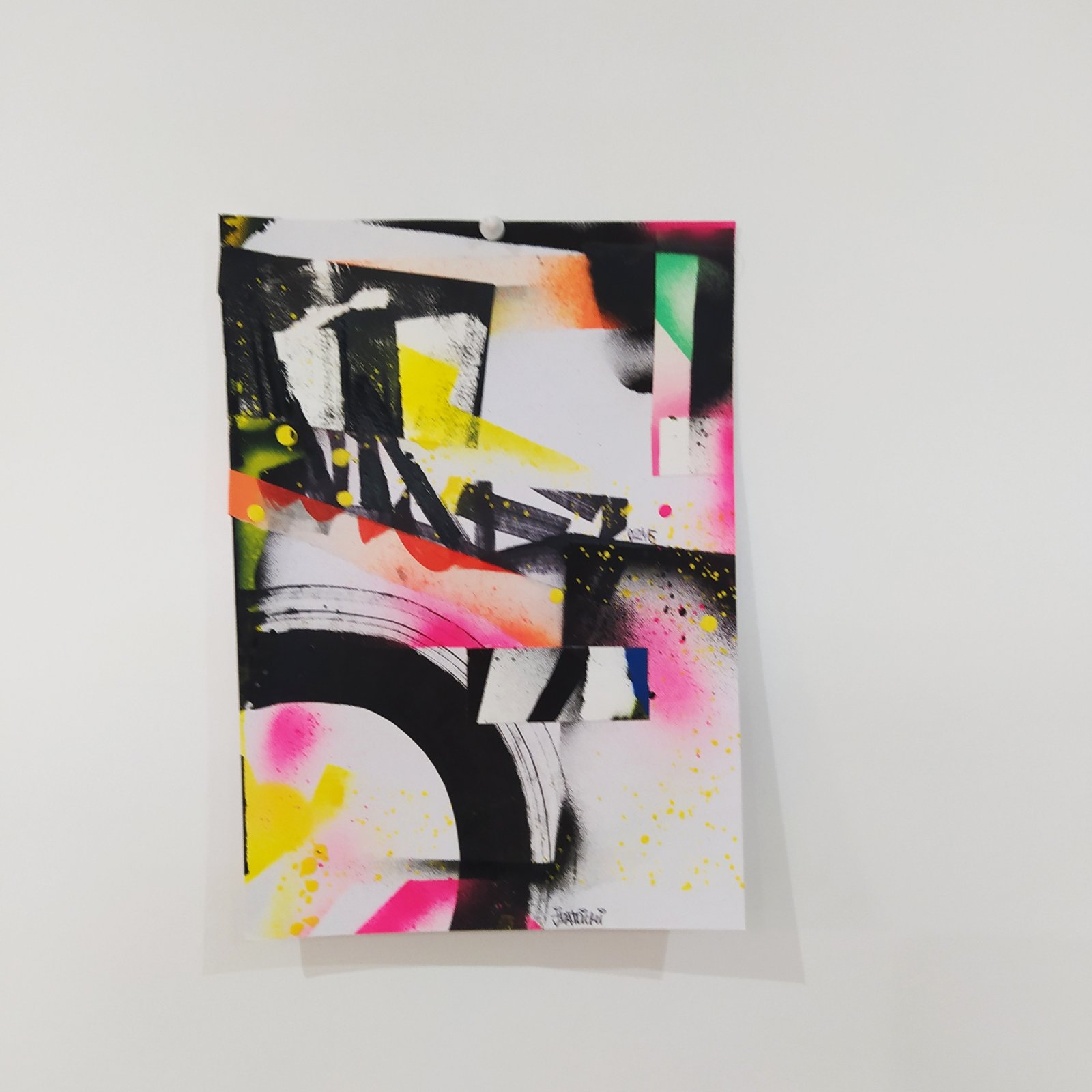 Collage abstrait A4 JZatoichi. Mélange de lettering, couleurs vives et textures papier. Œuvre unique, expédition rapide.
