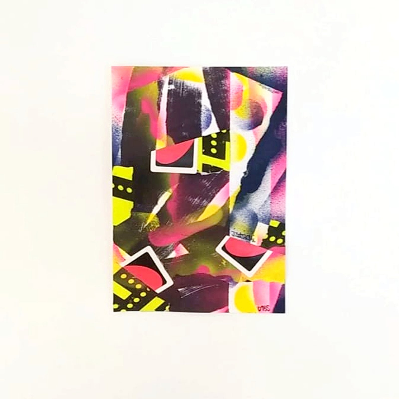 Collage abstrait A4 JZatoichi. Mélange de lettering, couleurs vives et textures papier. Œuvre unique, expédition rapide.