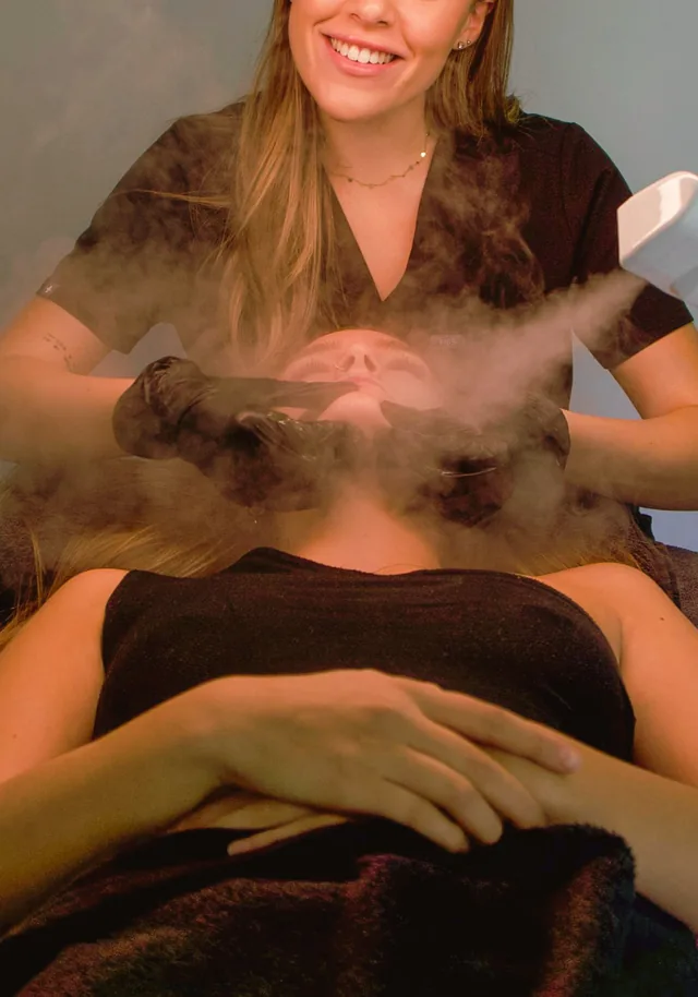 Client receiving med spa facial treatment in Spring TX