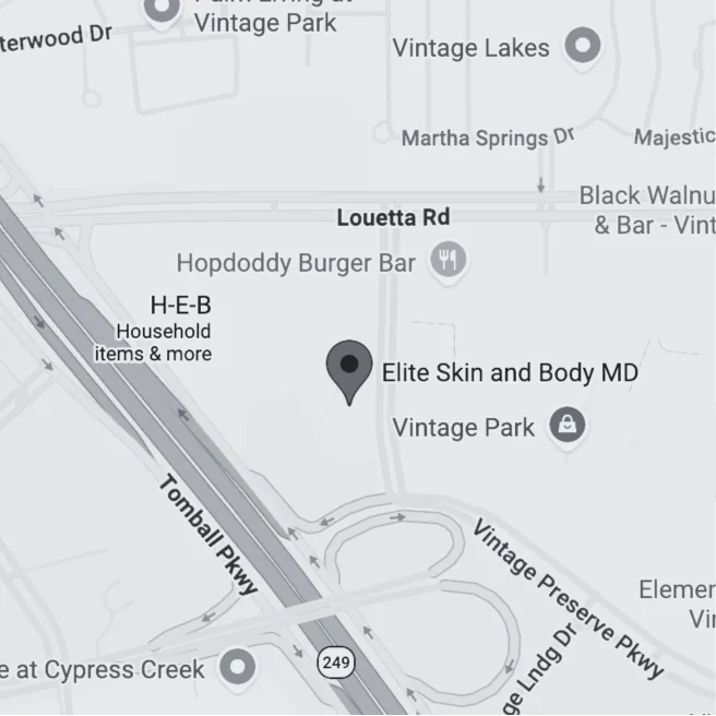 Map showing Elite Skin and Body MD on Louetta Road near Vintage Park