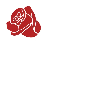 Stylized red rose graphic with bold black text spelling 'RANDAROSE' to the right.