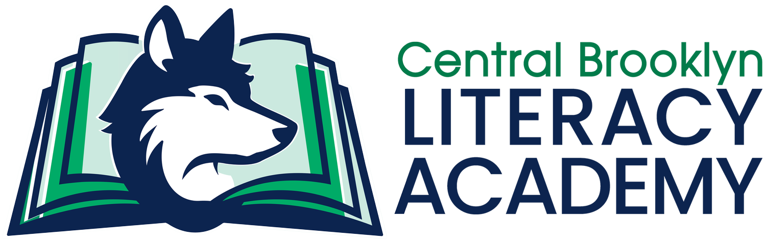 Central Brooklyn Literacy Academy logo with wolf and open book