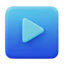 Blue square button with a lighter blue right-pointing play triangle icon.