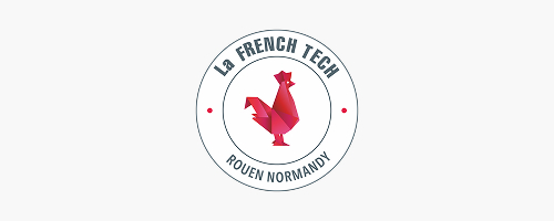 Logo of La French Tech Normandie featuring a red origami rooster inside a location pin.
