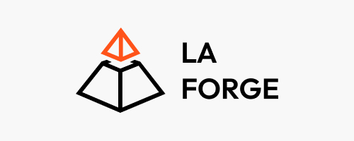 Logo with an abstract geometric shape above the text 'LA FORGE'.