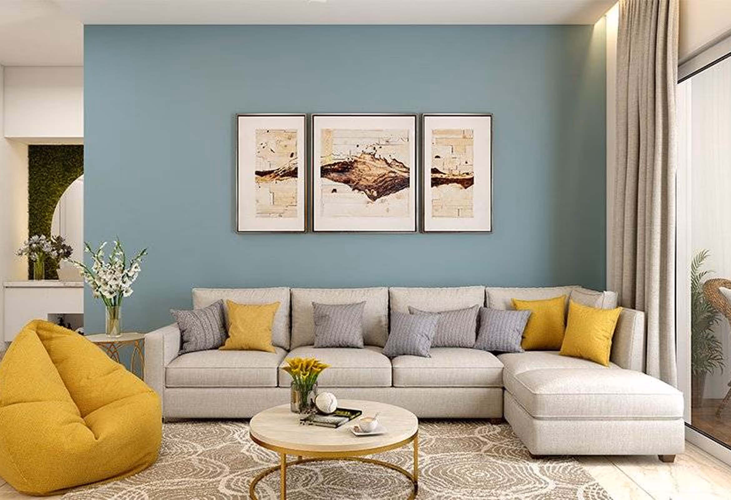 Interior remodeling Chicago suburbs - styled living room with sectional sofa