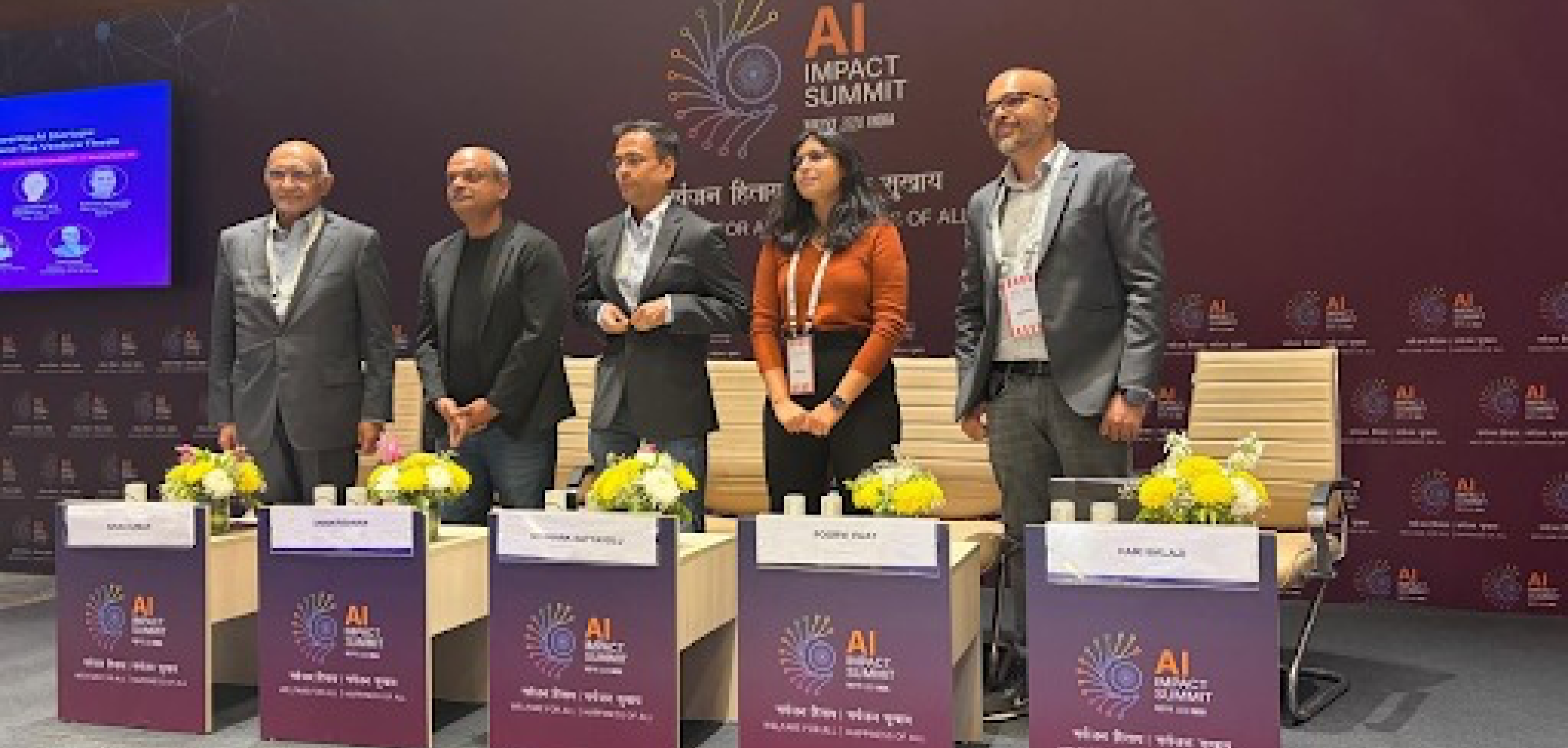 Nenu CEO Schwark Satyavolu on stage with fellow panellists at the India AI Impact Summit 2026
