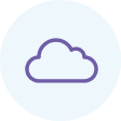 Purple outlined cloud icon centered on a light blue circular background.