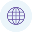 Purple globe icon with latitude and longitude lines inside a light blue circular background.