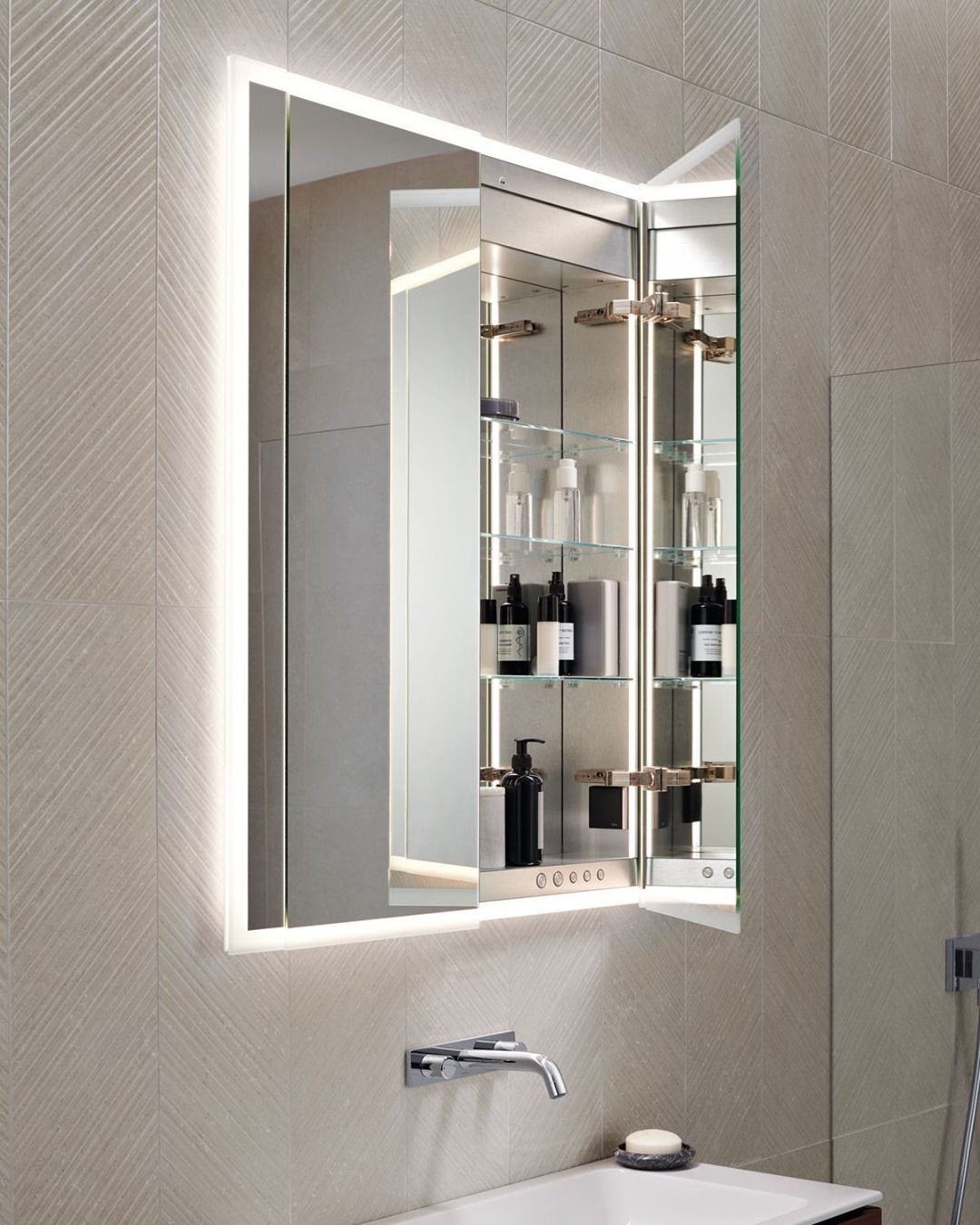 Upper cabinet with mirror and LED light from Geberit, collection One