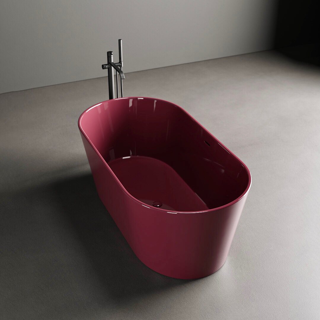Freestanding bathtub Pietraluce in glossy Ciliegia, from NIC Design, collection Bay
