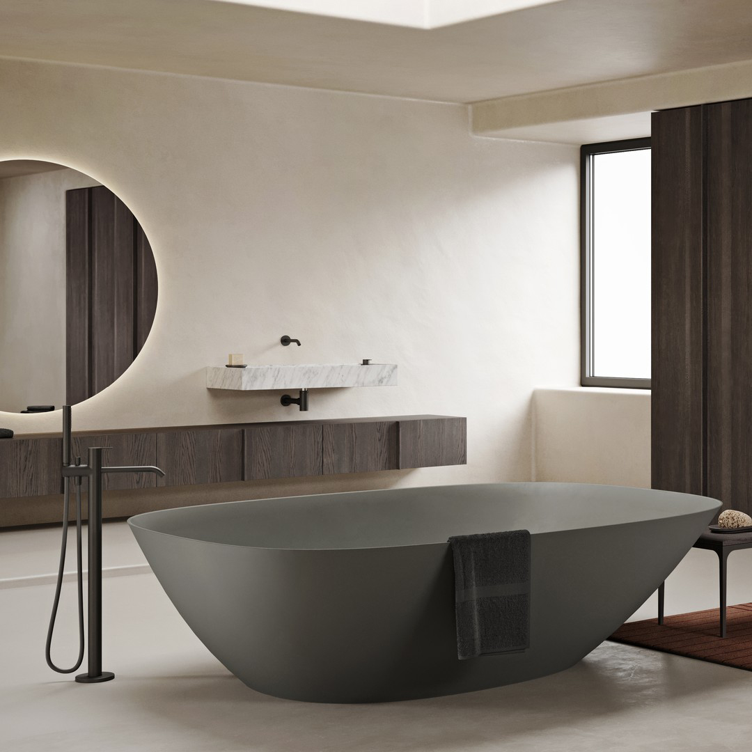 Casa de banho com banheira Forma XL autónoma em Olive. Inbani, Forma.