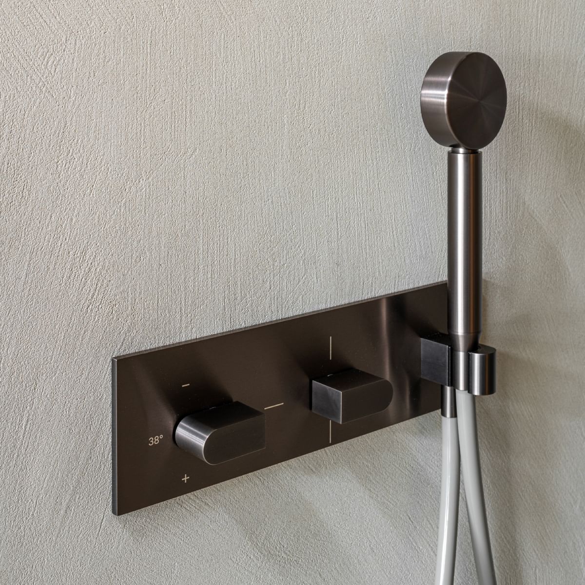 Set wall-mounted thermostatic mixer for bathtub or shower with hand shower, from Ceadesign, collection Sixty