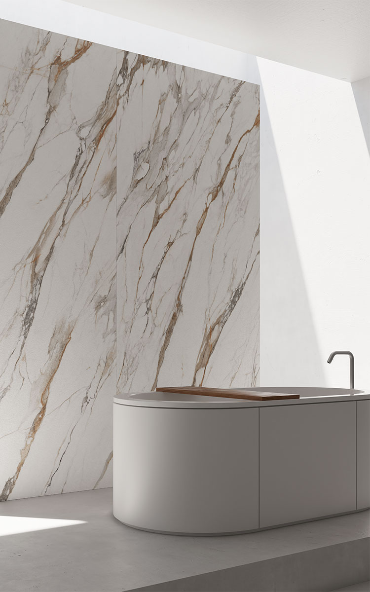 Bathroom wall clad with Living Ceramics Blanc