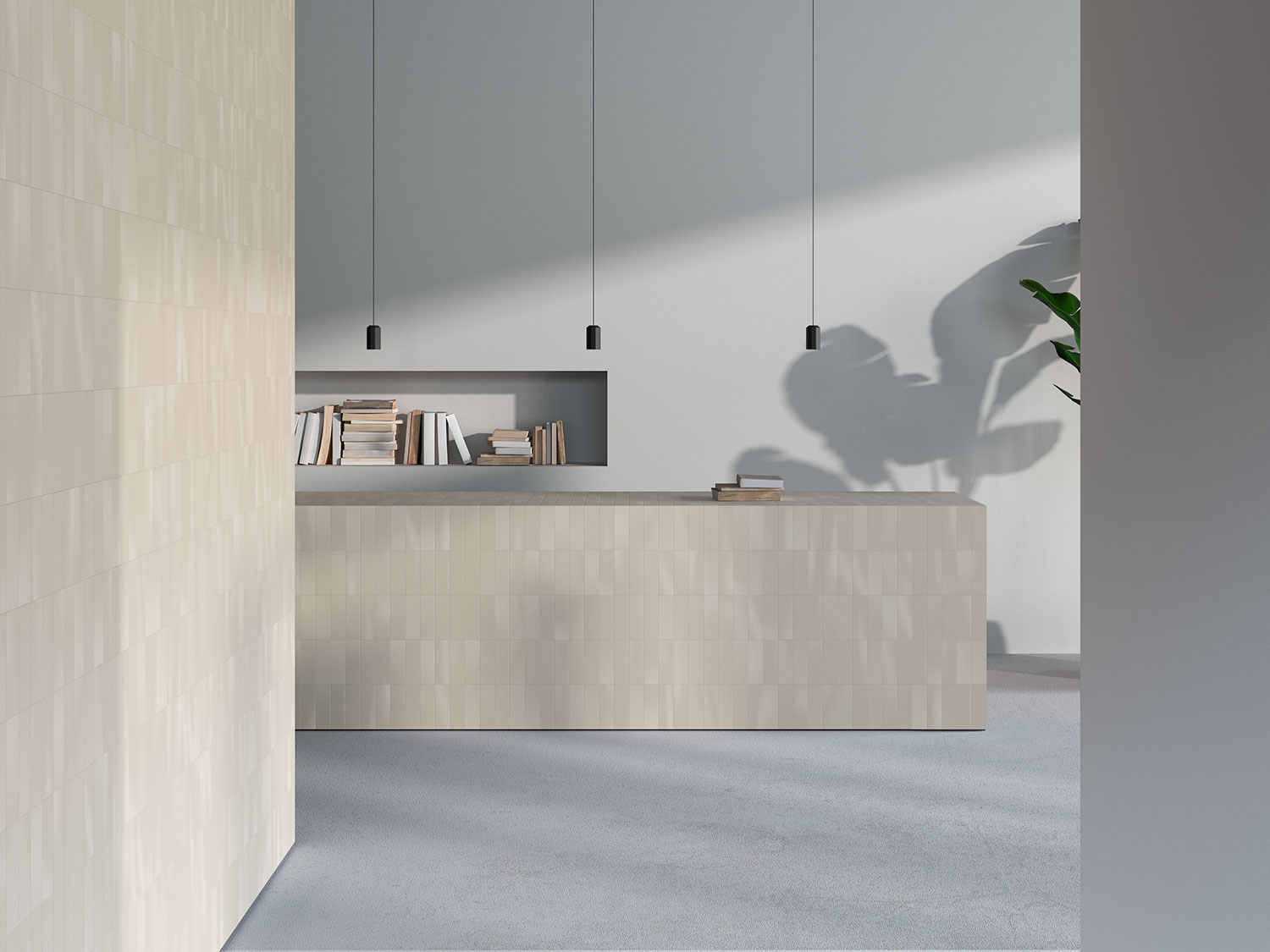Wall and countertop clad with Living Ceramics Balance