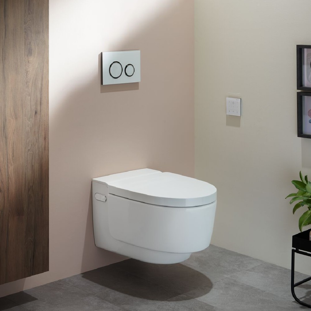 Toilet with shower system from Geberit, collection AquaClean Mera