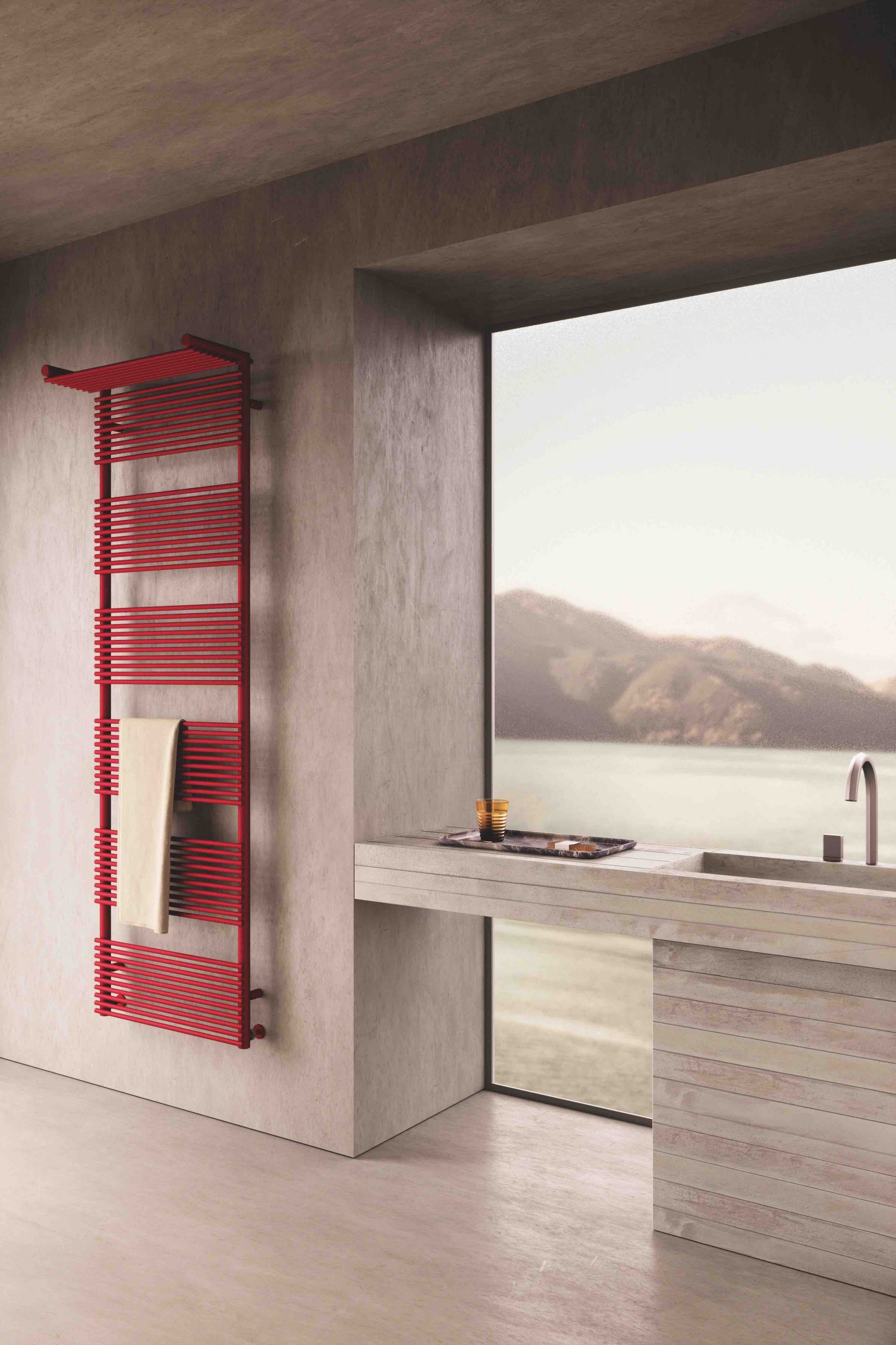 Heated red towel rail from Tubes, collection Hotel14