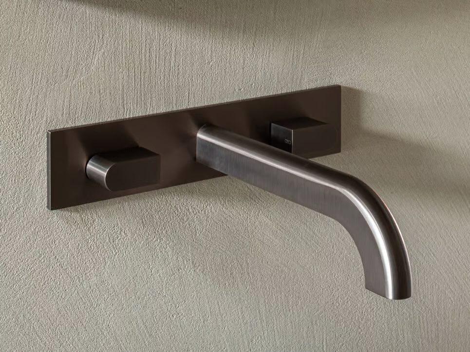 Wall-mounted mixer tap with double lever and spout SIX02, in stainless steel, Ceadesign, collection Sixty