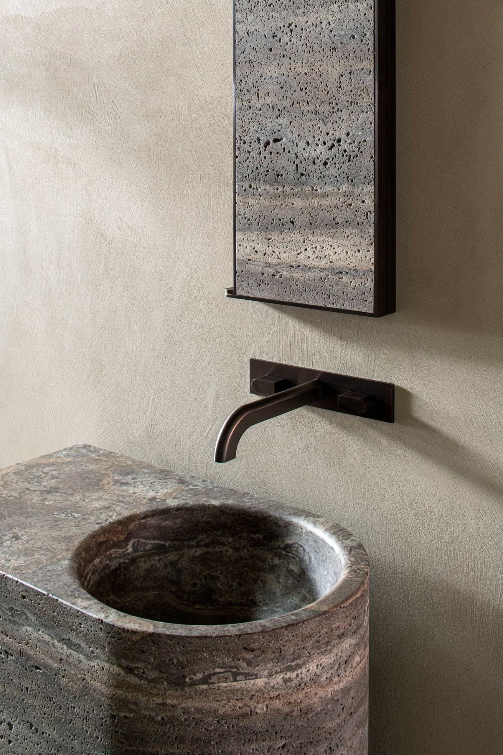 Wall-mounted mixer tap with double lever and spout SIX02, in stainless steel, Ceadesign, collection Sixty