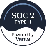 SOC 2 Type II compliance badge powered by Vanta with blue circular design.