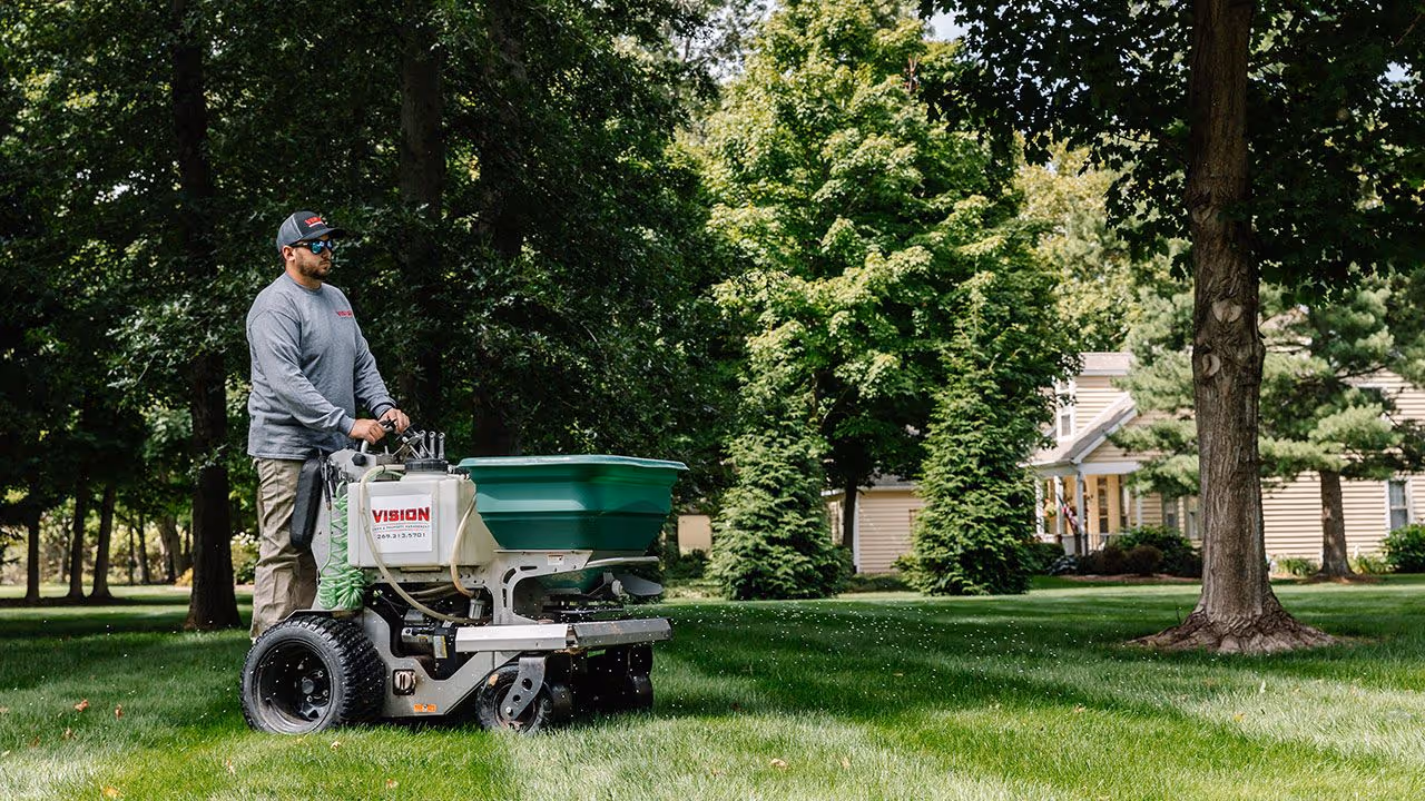 professional fertilizer and weed control treatment in Baroda, Michigan by Vision Lawn and Property Management