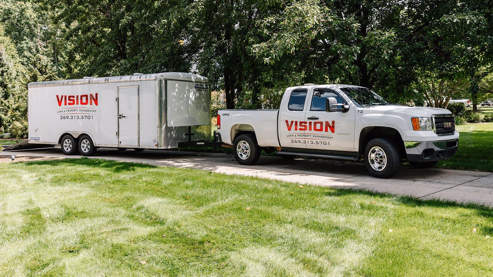lawn care service truck near me in Berrien County, Michigan by Vision Lawn and Property Management