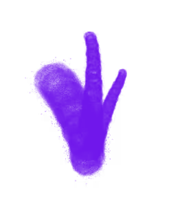 Purple arrow pointing downward with a textured edge on a black background.