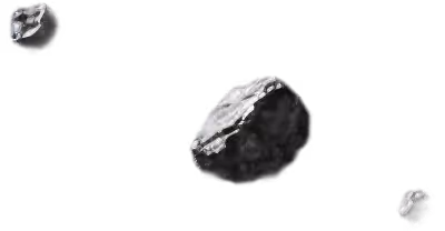 Three irregularly shaped gray rocks floating against a black background.