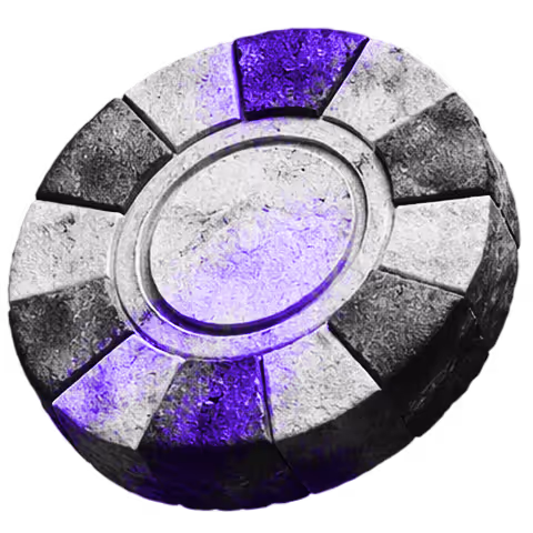 Worn black and white poker chip with purple lighting accents.