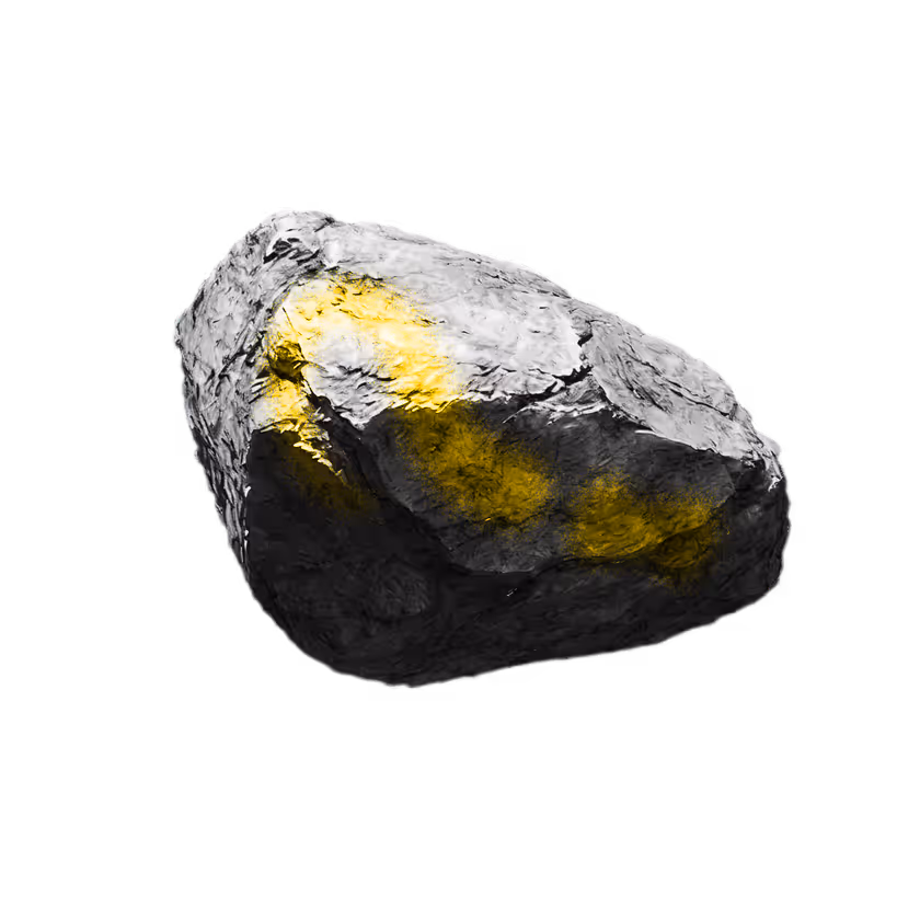 Gray rock with irregular shape and yellow mineral patches on its surface.