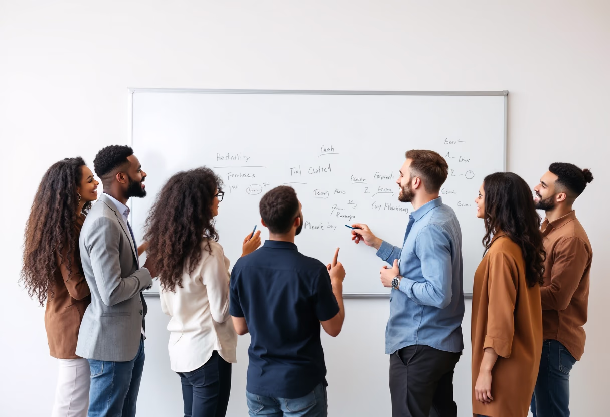 image of a diverse team in a meeting (for a edtech)
