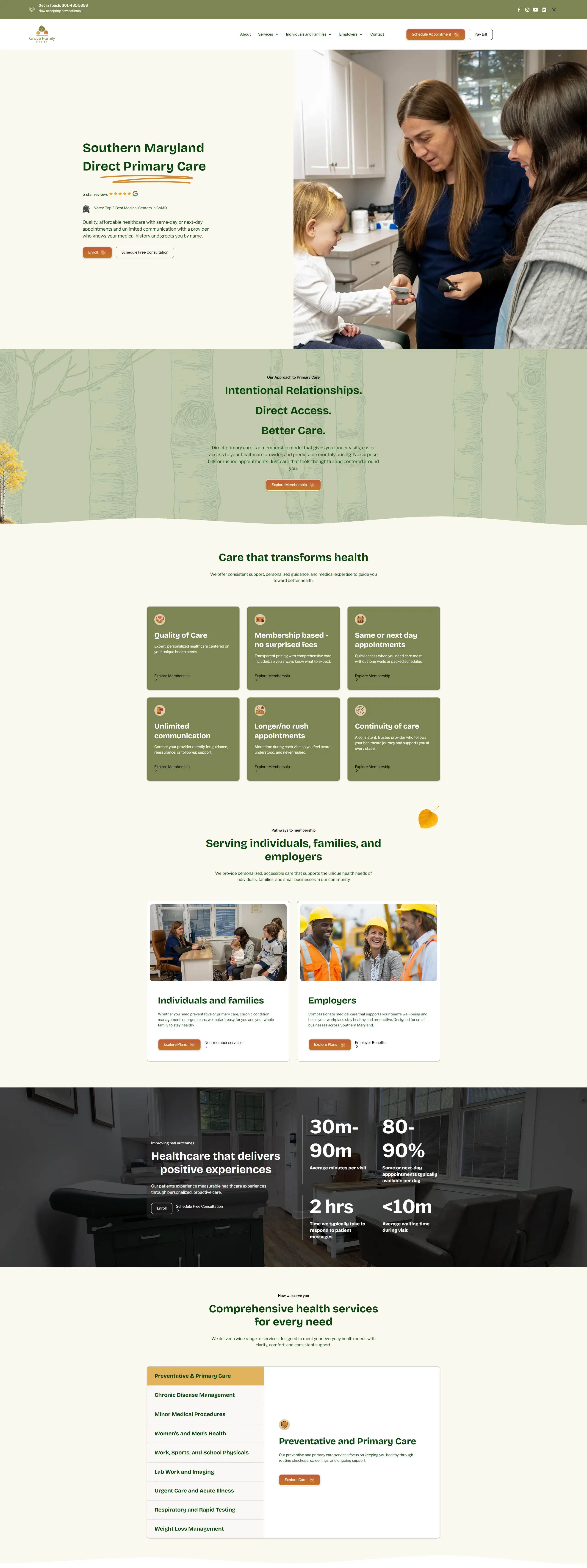 Grove Family Health homepage screenshot