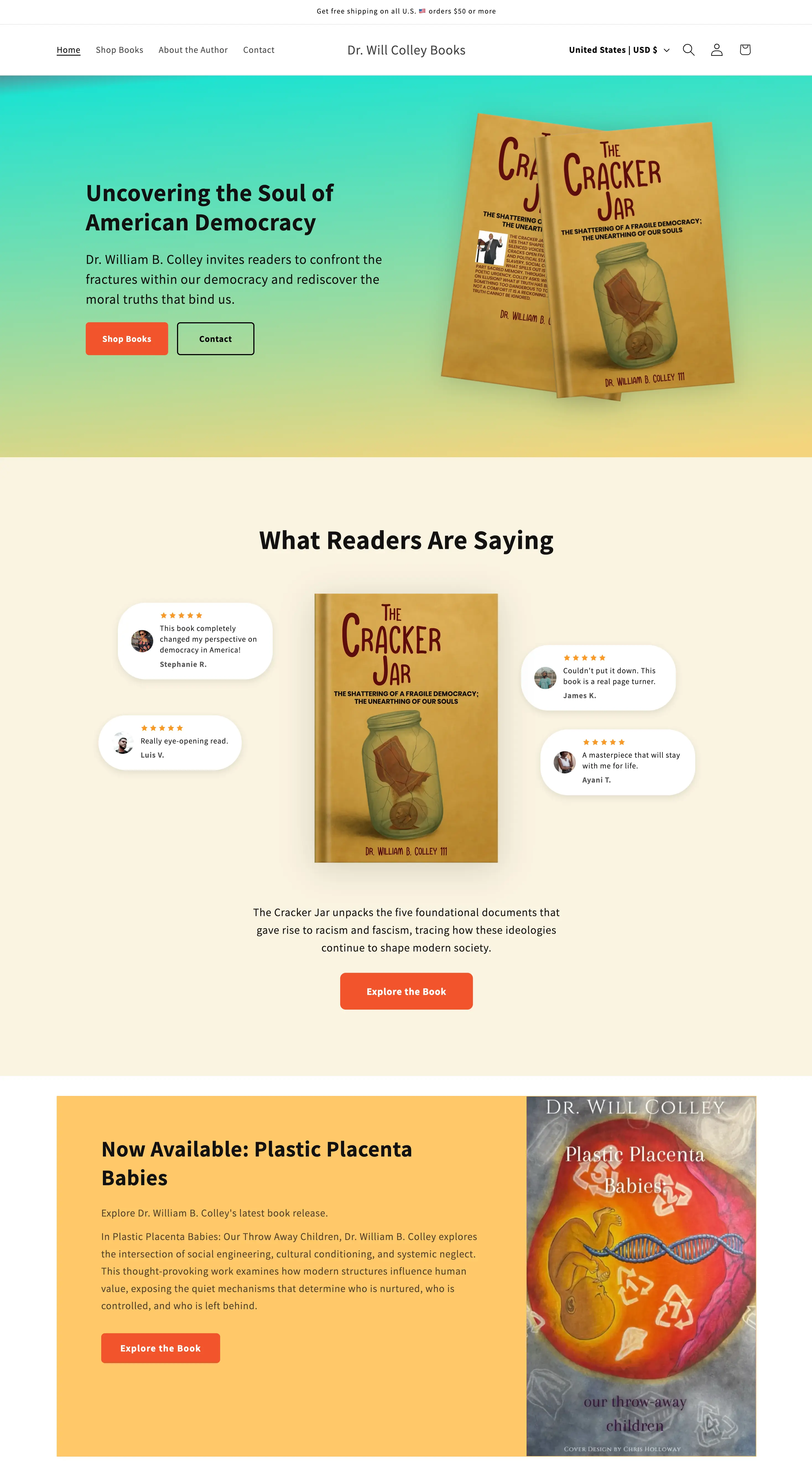 Dr. Will Colley Books website homepage on desktop