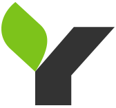 Abstract logo with a green leaf shape on the left and a dark gray angular shape on the right.