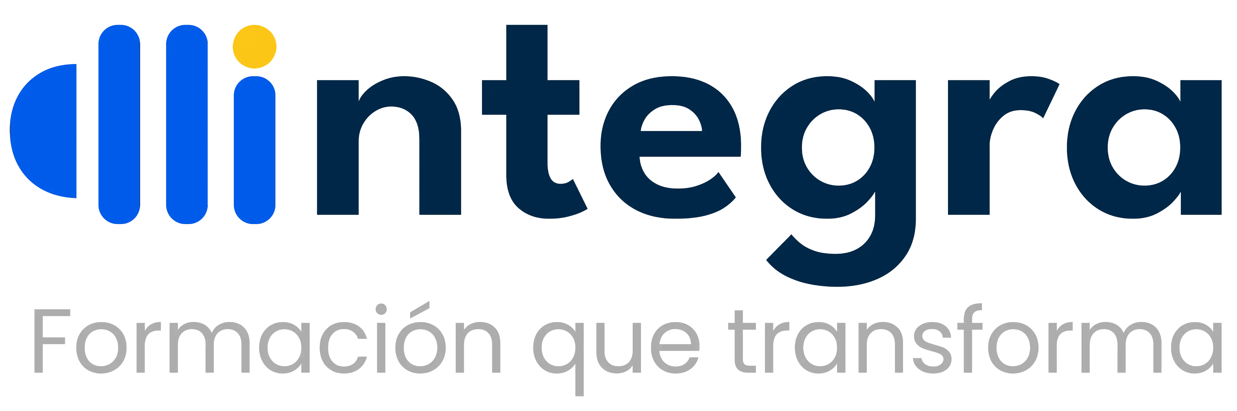 Logotipo de Integra con texto gris: Formación que transforma.
