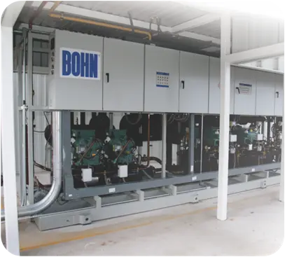 Unidad industrial de maquinaria marcada con el logo BOHN instalada en un espacio interior.