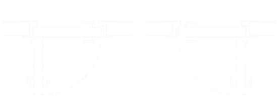 Diagrama de un mecanismo pivotante con piezas numeradas y líneas de movimiento indicadas.