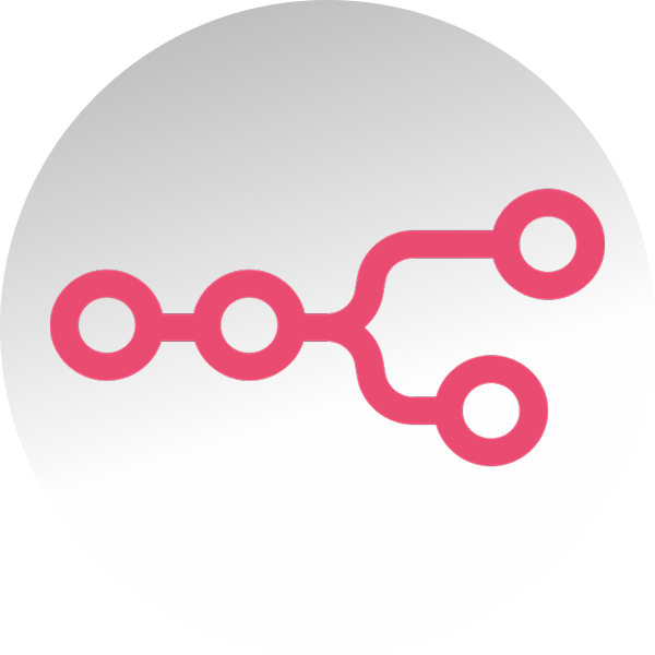 Symbol für eine verzweigte Verbindung mit roten Kreisen und Linien auf grauem Hintergrund.