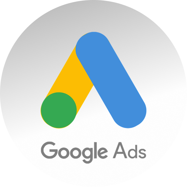 Google Ads Logo mit überlappenden blauen, gelben und grünen Formen.