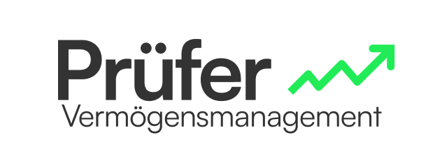 Logo von Prüfer Vermögensmanagement mit grünem Aufwärtspfeil.