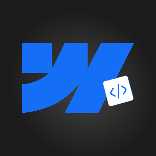 Blaues stilisiertes Logo mit einem weißen Code-Symbol auf schwarzem Hintergrund.