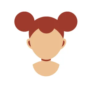 Icon of a girl with red hair styled in two buns and no facial features.