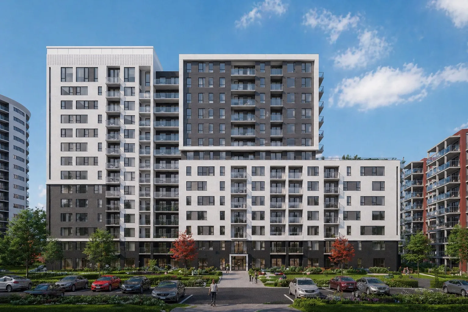 Vue de face de l’immeuble Mostra Longueuil