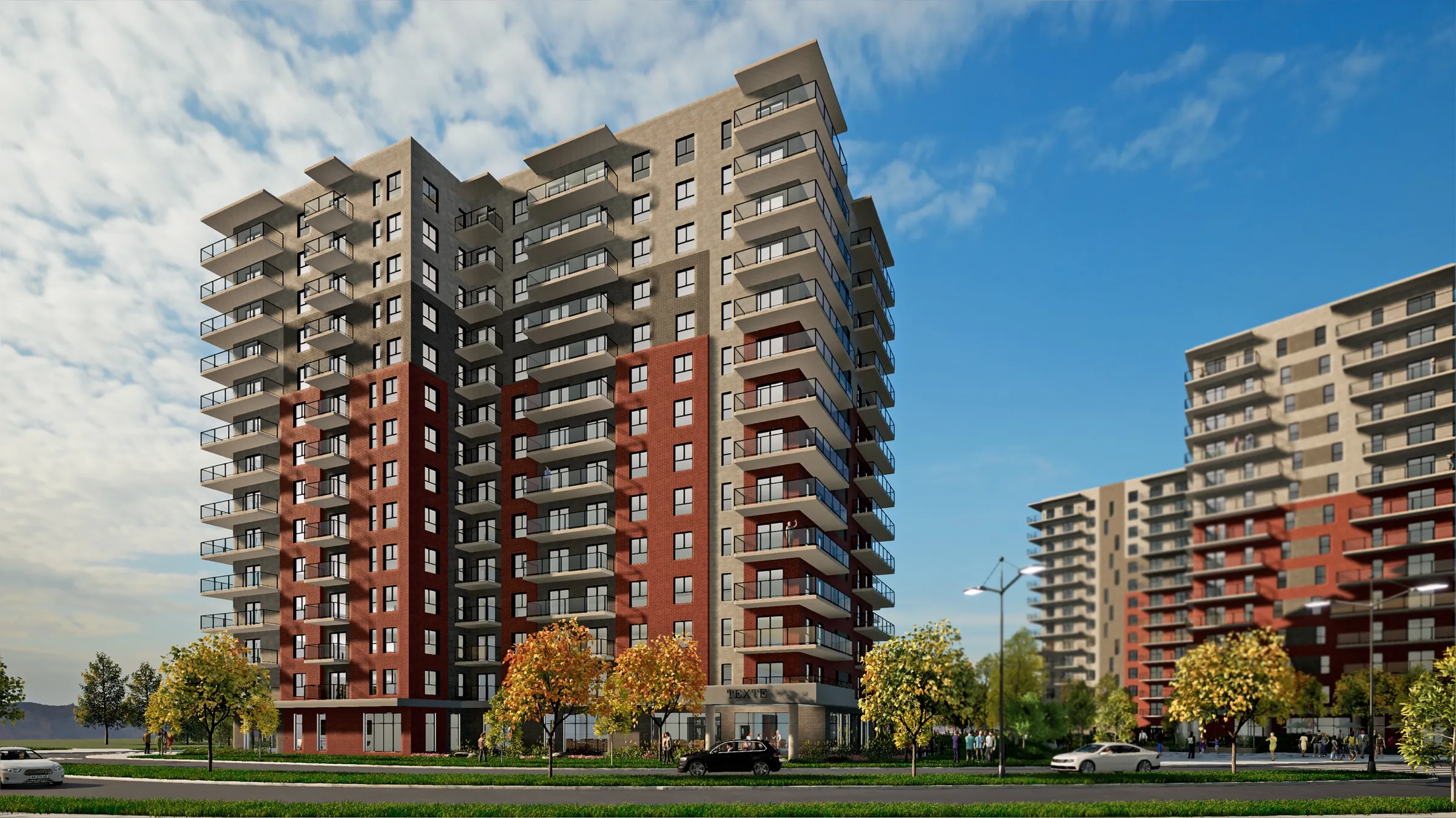 Vue de face de l’immeuble Mostra Saint-Bruno dans l’écoquartier Affiniti